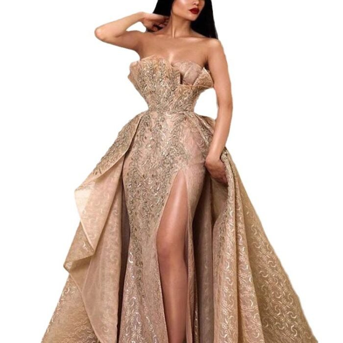 Sleeveless Strapless Flared Long Dress Evening Gown - Image 5