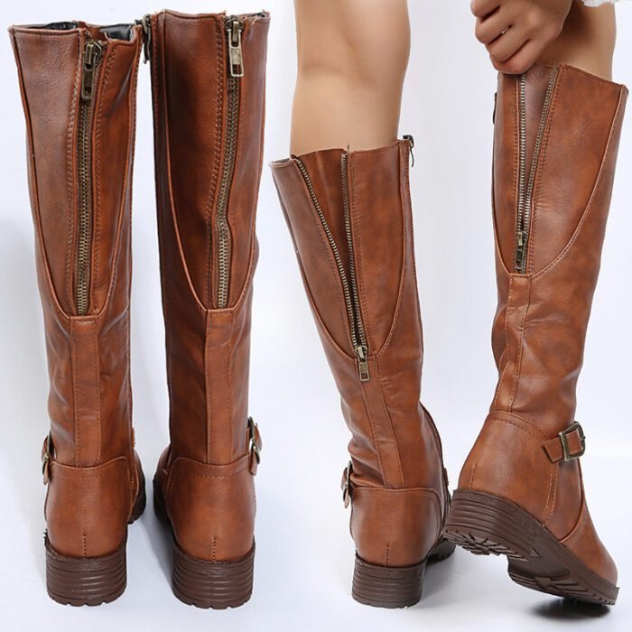 Zipper low heeled long leg boots high leg women's boots - Image 2