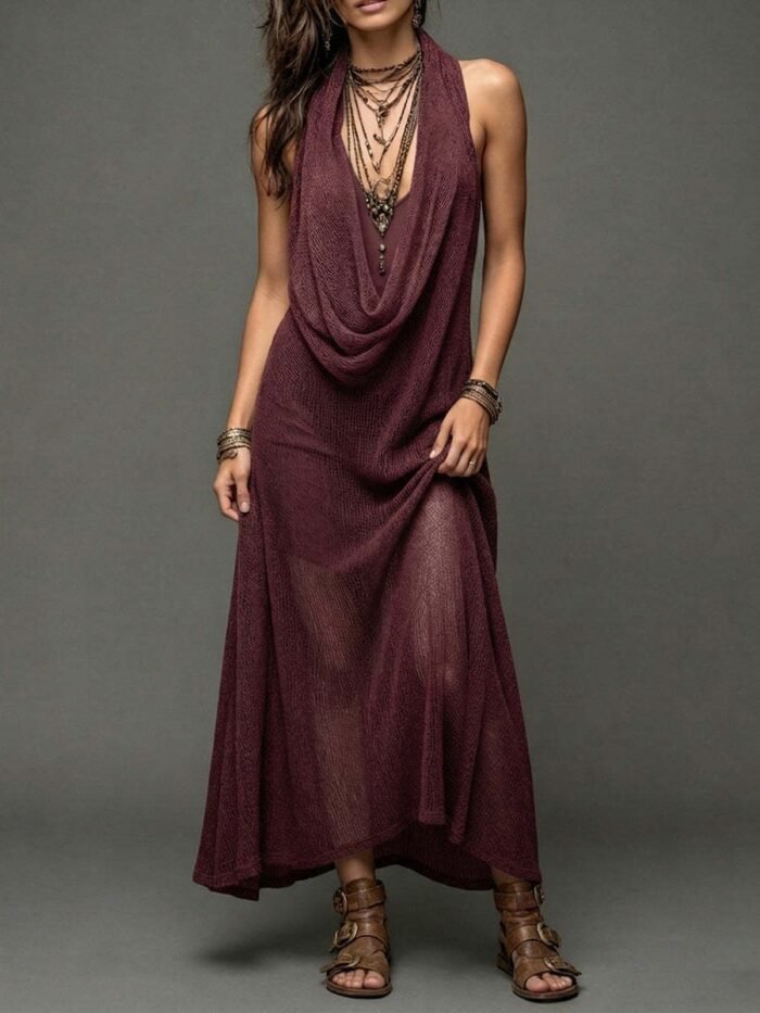 Bohemian Beach Vacation Strapless Knit Cami Dress Set Long Dress Two-Piece - Image 7