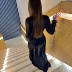 Style Solid Color Long Sleeve Buttoned Waist Fitted Dress - Image 4