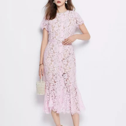 Lace Short Sleeve Mermaid Dress