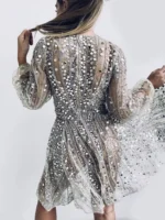 Sequin Deep V-Neck Mini Dress - Image 4