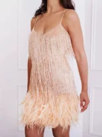 Full Size Sequin and Feather Fringe Mini Dress Plus Size - Image 4