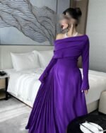 Sexy Off-the-Shoulder Pleated Evening Dress for Women - Image 5
