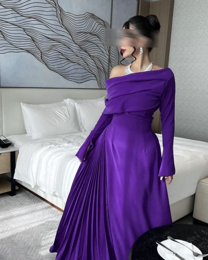 Sexy Off-the-Shoulder Pleated Evening Dress for Women - Image 5