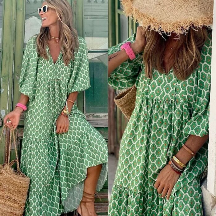 Bohemian Print Long Sleeve Maxi Dress for Women Fashion Spring Style Flowy Long Dress - Image 14