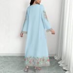 Women's Plant Flower Printed Fashion Casual Loose Horn V-neck Long Dress for Women - Image 3