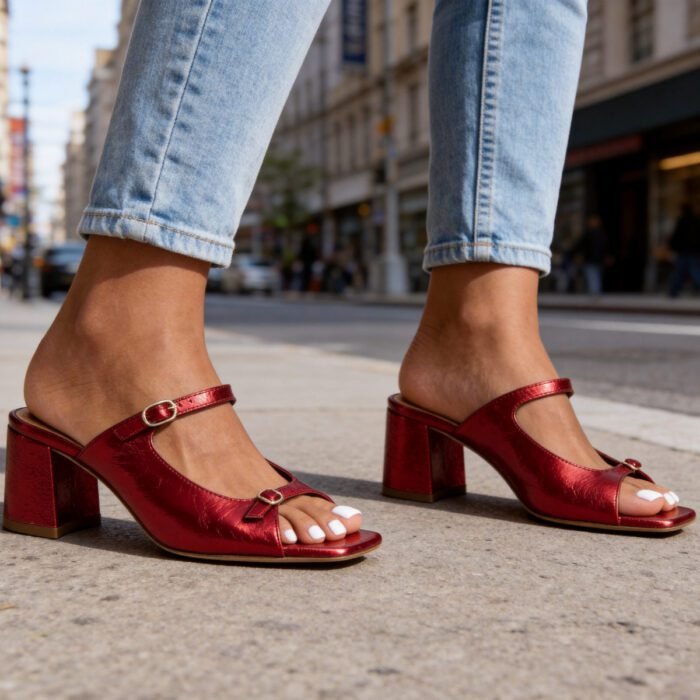 Versatile One Word Dragging Square Head Bare Toes Thick Heels Slippers for Women - Image 3