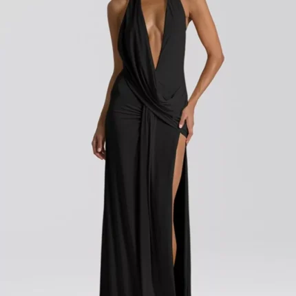 Split Backless Halter Neck Maxi Dress