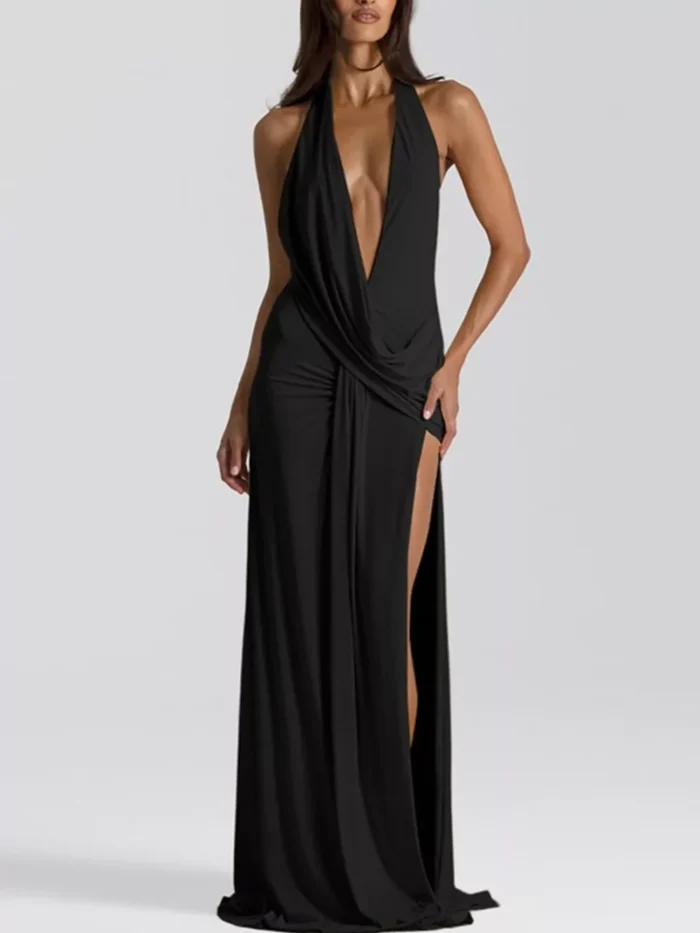 Split Backless Halter Neck Maxi Dress Split Backless Halter Neck Maxi Dress - Image 1