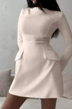 Long-Sleeve Mini Dress with Flap Pockets - Image 5