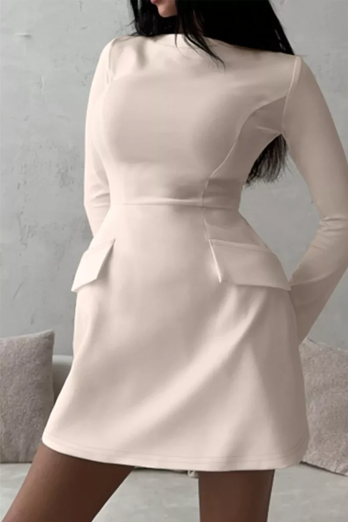 Long-Sleeve Mini Dress with Flap Pockets - Image 5