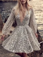 Sequin Deep V-Neck Mini Dress - Image 3