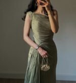 Women's Dress Pleated Ribbon Shiny Evening Gown - Image 5