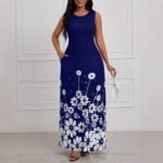 Printed Sleeveless Loose Round Neck Simple Elegant Dress - Image 4