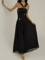 Ruched Sleeveless Maxi Dress with Embellishments - Image 2