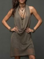 Bohemian Beach Vacation Knotted Knit Halter Top Dress Set Mid-Length Two-Piece Outfit - Image 7