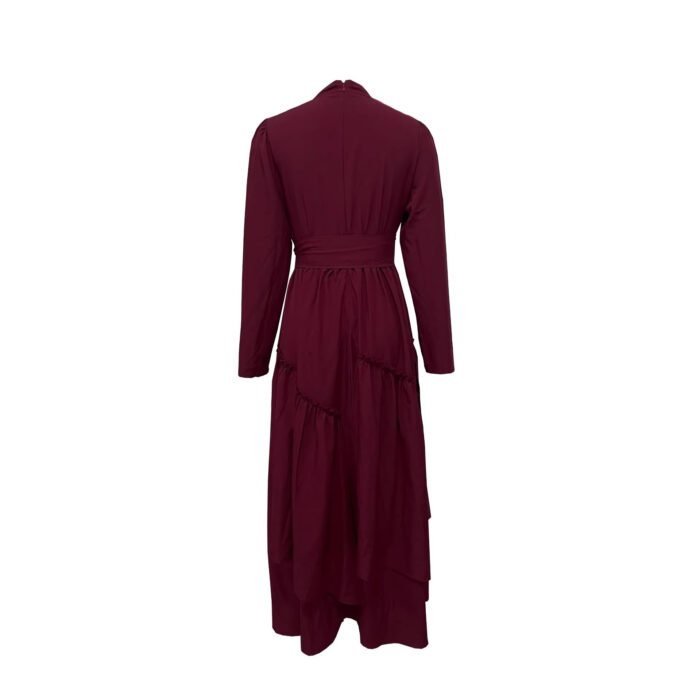 Hem Maxi Dress with High Waist and Flowing Skirt Solid Color Fitted Waist, Long Dress - Image 4