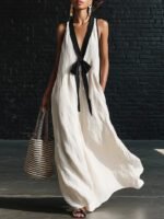 V-neck Strapless Sleeveless Resort-Style Long Simple Elegant Dress - Image 9