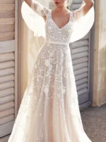 Full Size Lace Flutter Sleeve V-Neck Dress Plus Size - Image 5