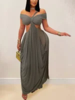 Cutout Off Shoulder Ruched Maxi Dress - Image 8