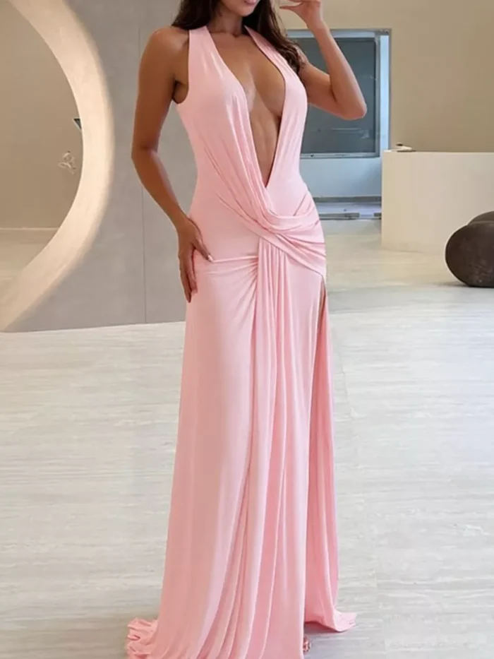Split Backless Halter Neck Maxi Dress - Image 7