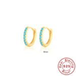 S925 Sterling Silver Circle Earrings with Turquoise and Diamond Inlay 18K Gold Plated Stud Earrings Jewelry - Image 21