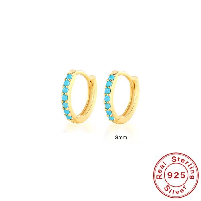 S925 Sterling Silver Circle Earrings with Turquoise and Diamond Inlay 18K Gold Plated Stud Earrings Jewelry - Image 21
