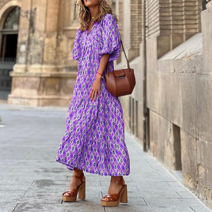 Bohemian Print Long Sleeve Maxi Dress for Women Fashion Spring Style Flowy Long Dress - Image 7