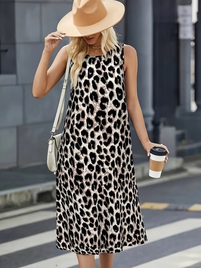 Summer Sleeveless Round Neck Printed Long Casual Vacation Versatile Dress - Image 7