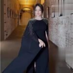 Women's Dress with Rhinestone Long Robe Evening Gown - Image 4