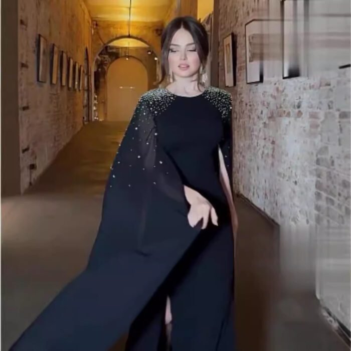 Women's Dress with Rhinestone Long Robe Evening Gown - Image 4