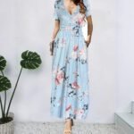 Elegant V-Neck Short Sleeve Wrap Dress with Pockets for Women - Image 4