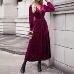 Long Dress with Lace Details Long Sleeve Formal Occasion Dress - Image 2