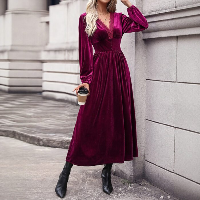 Long Dress with Lace Details Long Sleeve Formal Occasion Dress - Image 2