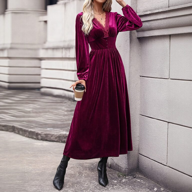 Long Dress with Lace Details Long Sleeve Formal Occasion Dress
