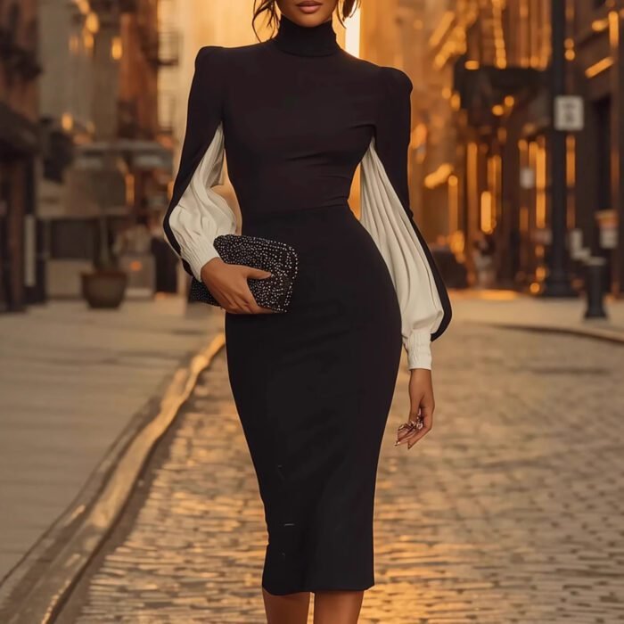 Elegant High Neck Sheath Dress with Side Slit Summer Fashion Dress - Image 4