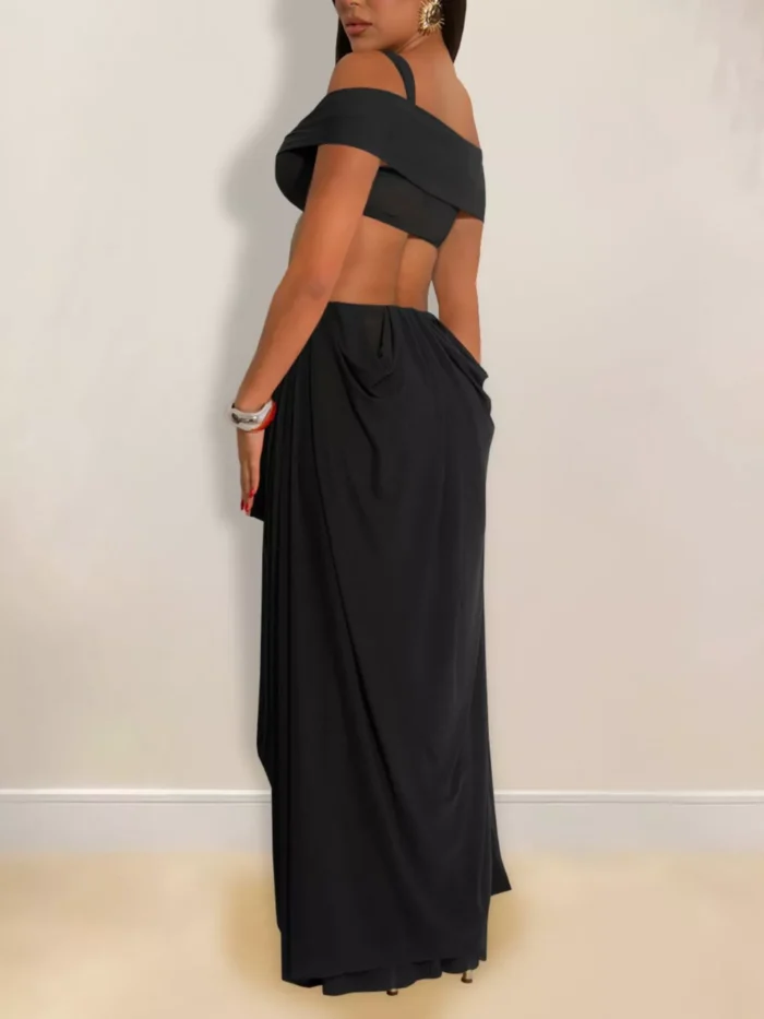 Cutout Off Shoulder Ruched Maxi Dress - Image 3