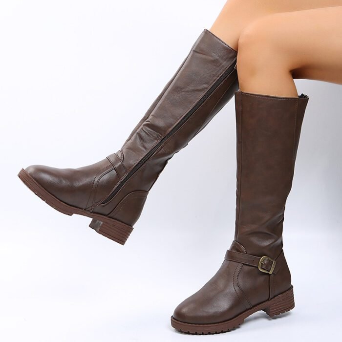 Zipper low heeled long leg boots high leg women's boots - Image 3