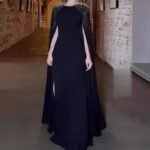 Women's Dress with Rhinestone Long Robe Evening Gown - Image 5