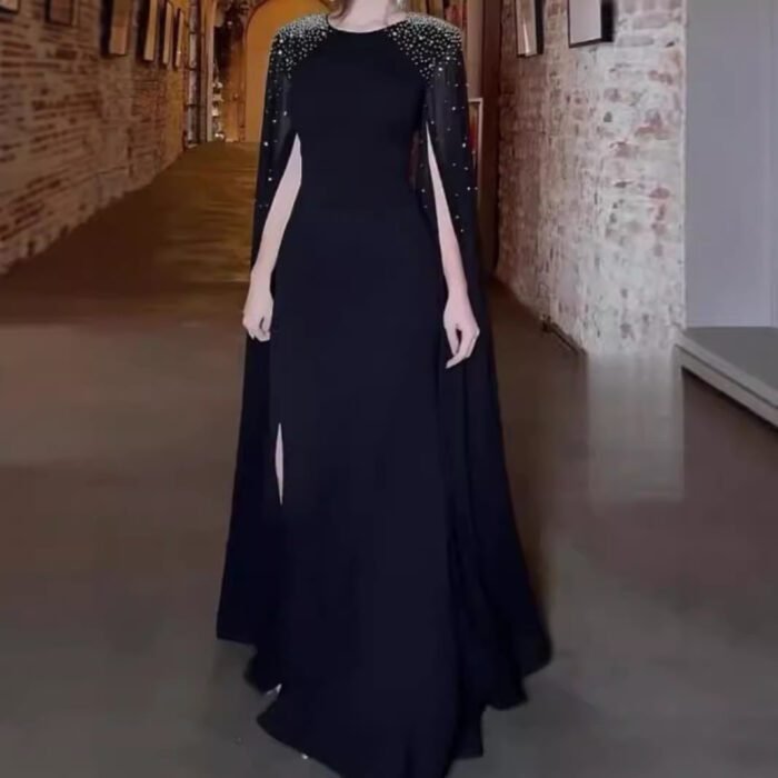 Women's Dress with Rhinestone Long Robe Evening Gown - Image 5