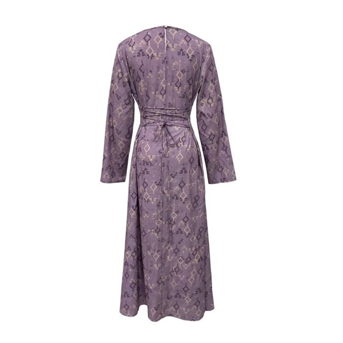 Vintage Style Long Sleeve Dress, Purple Slim Fit Maxi Dress, Waist-Cinching Women's Dress for Export - Image 3
