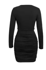 Ruched Cowl Neck Long Sleeve Mini Dress - Image 4