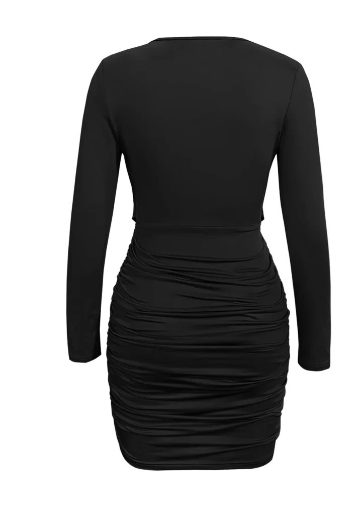 Ruched Cowl Neck Long Sleeve Mini Dress - Image 4