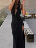 Split Backless Halter Neck Maxi Dress - Image 5