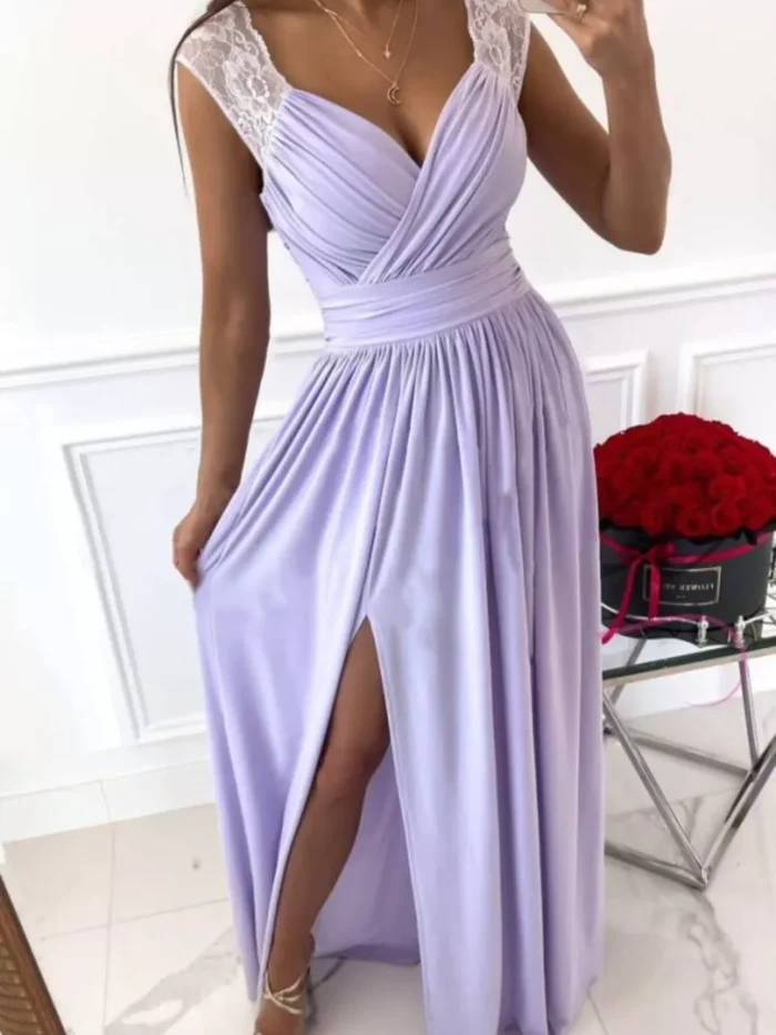 High Slit Lace Detail Maxi Dress - Image 6