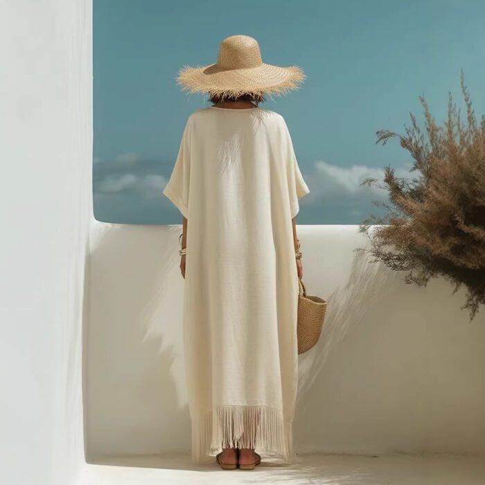 New Casual Beach Travel TK Comfortable Fringe V-neck Sexy Atmosphere Dress - Image 4