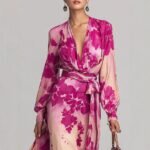 Printed Chiffon Long Sleeve V-Neck Tie-Up Dress Elegant Chic Spring New Long Dress - Image 4