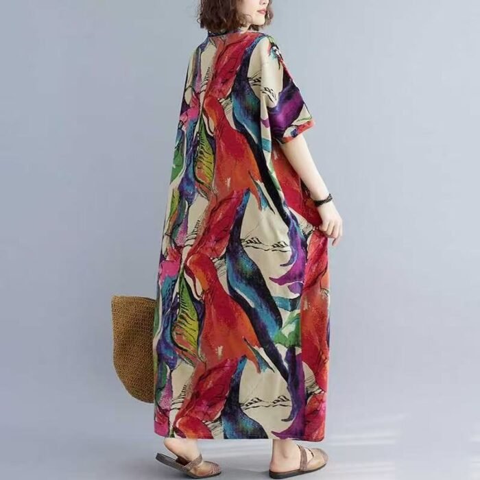Chic Lightweight V-Neck Short Sleeve Dress for Women  Versatile Summer Style, Casual Beach Dress - Image 2