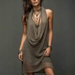 Bohemian Beach Vacation Knotted Knit Halter Top Dress Set Mid-Length Two-Piece Outfit - Image 2